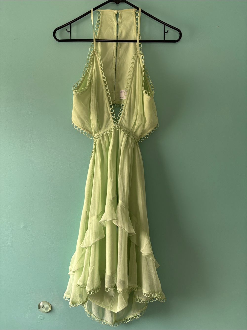 ASOS Light Green Backless Halter Ruffle Dress
